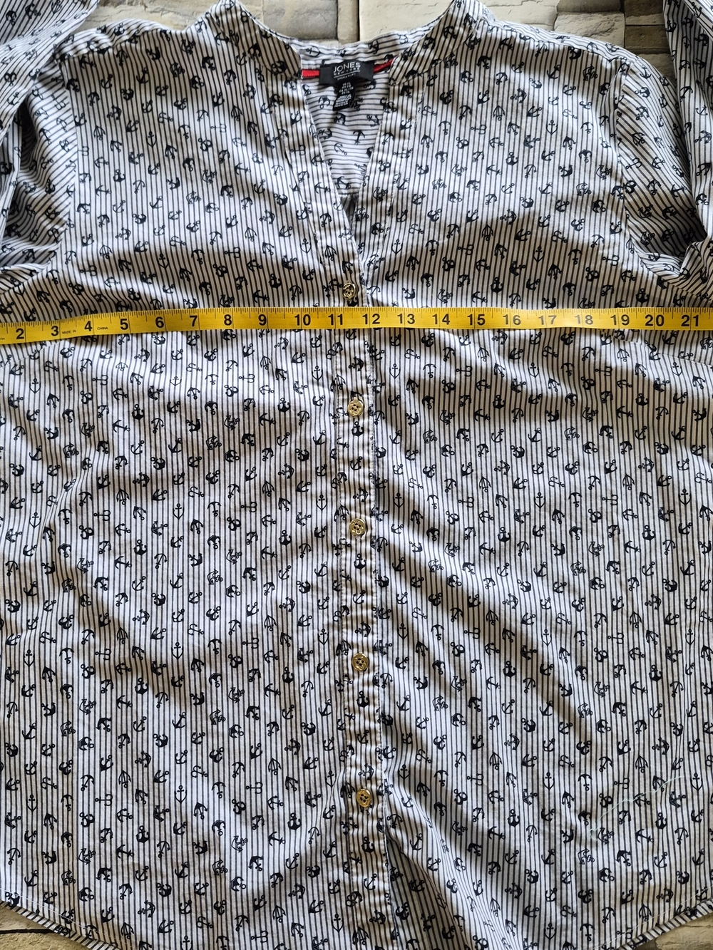 Jones New York Signature Blouse Women's XL Blue White Nautic Anchor Print Henle - Picture 5 of 12